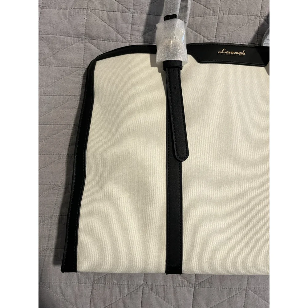 LOVEVOOK Laptop Bag Womens White Black Trim Strap